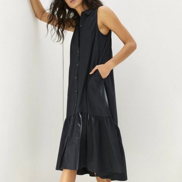 Maeve Anthropologie Paola Flounced Midi Dress in Black XS - Picture 1 of 13